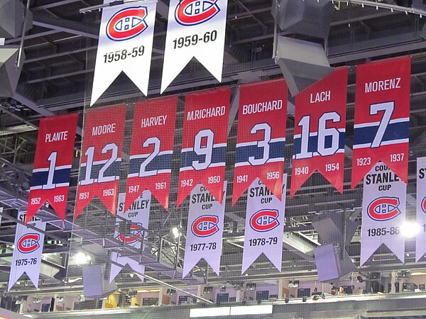 Some of the retired numbers at Bell Centre, photographed in 2010