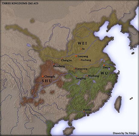 The Three Kingdoms in 262, on the eve of the conquest of Shu