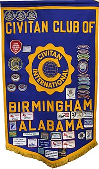 Each club is issued a banner when it is organized. Patches are added to the banner to recognize significant awards, achievements, and milestones. Civitan Club Banner.jpg
