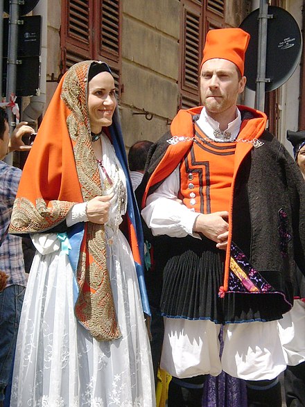 Traditional folk costume of Cagliari during the Feast of St. Ephysius