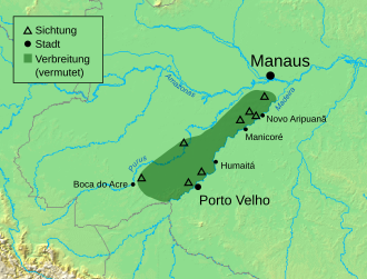 Relief map with distribution marked in green