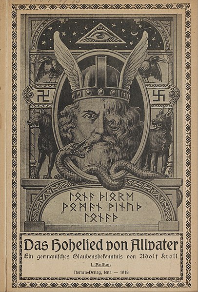 File:Das Hohelied von Allvater Ein germansiches Glaubensbekenntnis von Adolf Knoll, Jena 1918. Odin Germanic mythology heathenism neopaganism Voelkisch. Deutsche Nationalbibliothek. Unidentified illustrator No known copyright.jpg