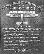 The plaque, created by Early Birds of Aviation, which was installed at the Washington County Airport in 1949. DeLloyd Thompson plaque at Washington County Airport 1949.jpg