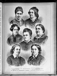 Una il·lustració de 1883 de diverses feministes destacades, com Marie Calm, Luise Otto-Peters, Jenny Hirsch, Lina Morgenstern, Henriette Goldschmidt, Auguste Schmidt i Anna Schepeler-Lette