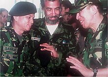 Last meeting on 30 Oct 1999 between Col Inf Sahala Silalahi, Xanana, and Colonel Czi J. Suryo Prabowo. The next day the TNI left East Timor on friendly terms Discusi Antar Sahabat 2013-05-13 17-05 (cropped).jpg