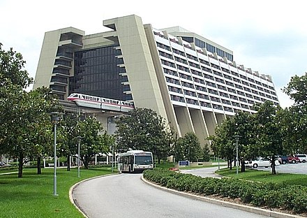 Monorail Pink arrives at the Contemporary Resort.