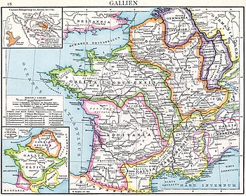 Old historical map of Gaul under Roman rule from the Droysen Historical Hand atlas, 1886