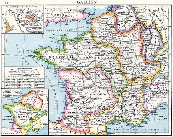 Map of Roman Gaul with Belgica in orange (Droysens Allgemeiner historischer Handatlas, 1886)