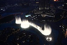 The Dubai Fountain in Burj Khalifa lake, Downtown Dubai Dubai fountain during a show (Pixabay).jpg