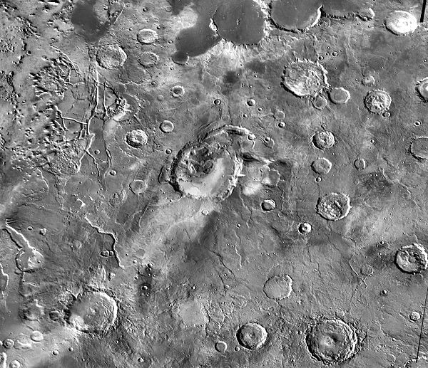 THEMIS daytime infrared image mosaic showing Eden Patera (at center), one of the proposed volcanic caldera complexes in Arabia Terra, and its surround