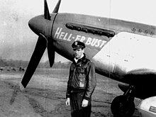 Heller with his P-51 Mustang at an airfield in Belgium Edwin Heller P-51.jpg