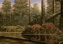 Restoration of Suchomimus and the sauropods Nigersaurus in the environment of the Elrhaz Formation Erlhaz Formation.jpg