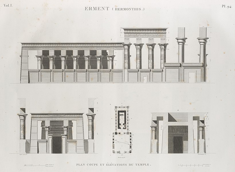 Pl.94 - Plan, coupe et élévations du temple