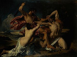 <i>The Combat: Woman Pleading for the Vanquished</i> Oil painting on canvas by English artist William Etty