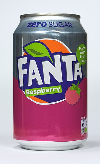 A can of the UK version of Fanta Raspberry