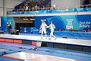 Deutsch: Fechten bei den Olympischen Jugend-Sommerspielen 2018: Tag 1, 7. Oktober 2018, Jungen, Säbel, Finale - Krisztián Rabb (HUN) - Hyun Jun (KOR) (USA) 15:13 English: Fencing at the 2018 Summer Youth Olympics at 7 October 2018 – Boys' sabre Gold medal match – Krisztián Rabb (HUN) Vs Hyun Jun (KOR) (USA) 15:13