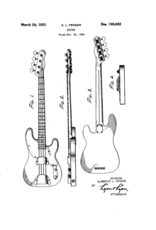 A patent sketch for the original Fender Precision Bass design Fender Precision Bass '51 patent sketch (D169062).png