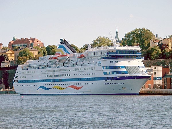 MS Birka Princess in Stockholm, 2005, displaying the changes made to the superstructure in the 1999 refit.