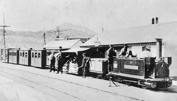 George England locomotive The Princess with passenger train at Porthmadog harbour station circa 1870