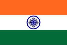 The national flag of India, with three horizontal stripes and a 24-spoke wheel in the centre.