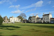 Frenchay Common, showing grade II* listed Frenchay Unitarian Chapel and three grade II listed houses Frenchay Common, north-east corner.jpg