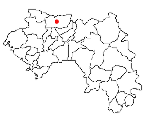 Location of Mali Prefecture and seat in Guinea.