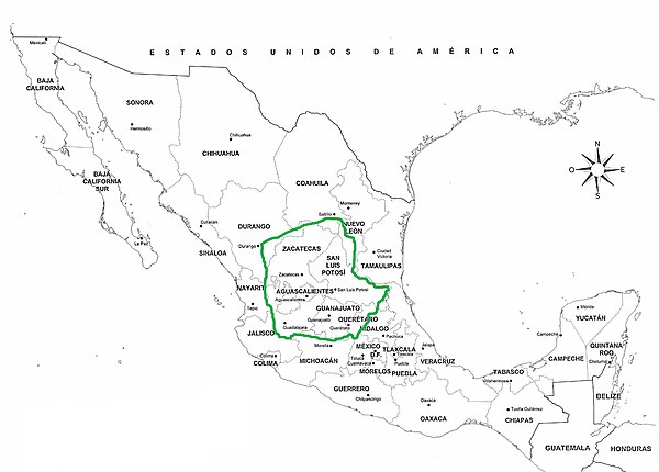 Area of Mexico known as La Gran Chichimeca to the Spanish at the time of the conflict