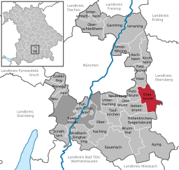 Läget för Grasbrunn i Landkreis München