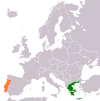 نقشهٔ موقعیت پرتغال و یونان.