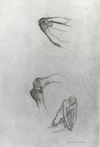 File:Gustave Caillebotte - Three Studies of Floor-Scrapers - Two Studies of Hands, Study of a Kneeling Man from Front.jpg