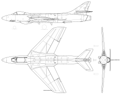 A Hawker Hunter háromnézeti rajza