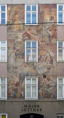 Fassadenfresko „Kunst und Kunsthandwerk“ in der Hornbostelgasse (1933)