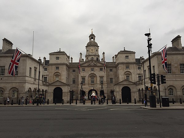 View of the Horse Guards Building from Whitehall, showing the three arches that link it to Horse Guards Parade
