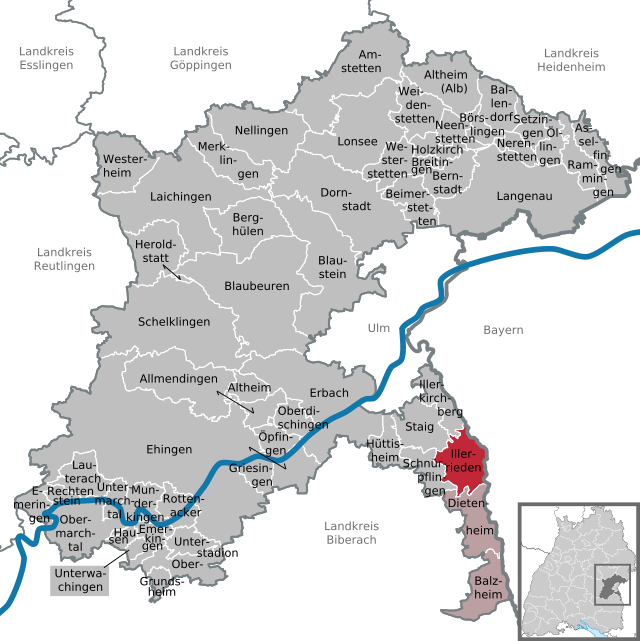 Elhelyezkedése Baden-Württemberg térképén