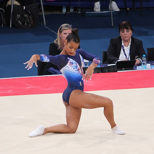 Boyer on the floor exercise at the 2018 Paris Challenge Cup