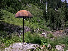Rust sculpture for the song at the Ischgl Walk of Lyrics Ischgl - Walk of Lyrics - Umbrella 01.jpg