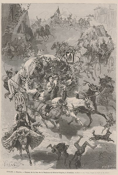 File:Italie, Naples, retour de la fête de la Madona-di-Monte-Virgine, à Avellino (Dessin de M Vierge, d'après le croquis de M Darjou.jpg