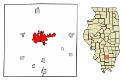 Location of Mount Vernon in Jefferson County, Illinois.