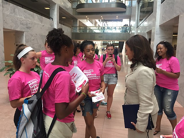 Planned Parenthood activists meeting with then-Senator Kamala Harris in 2017