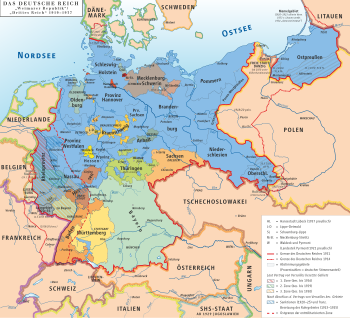 German States in 1925 (Free State of Prussia with its provinces shown in blue)