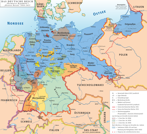 Karte des Deutschen Reiches, Weimarer Republik-Drittes Reich 1919–1937
