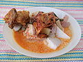 Ketupat sayur, ketupat rice cake in spicy vegetables soup.