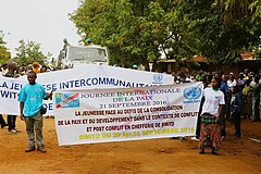 Civilians marching in Kibirizi village, Mutanda groupement, in the Bwito Chiefdom, September 2016 Kibirizi, Bwito Chiefdom, North Kivu Province, DR Congo.jpg