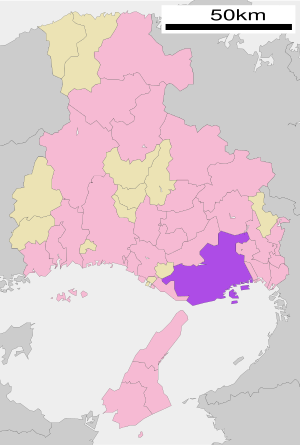 Location of Kobe in the prefecture