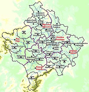 Principales villes et divisions administratives du Kosovo