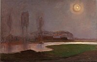 Landscape by Night label QS:Len,"Landscape by Night" label QS:Lpl,"Pejzaż nocny" label QS:Lnl,"Landschap bij nacht" 1907. キャンバス、油絵 medium QS:P186,Q296955;P186,Q12321255,P518,Q861259 . 71 × 110.5 cm. デン・ハーグ, Gemeentemuseum Den Haag.