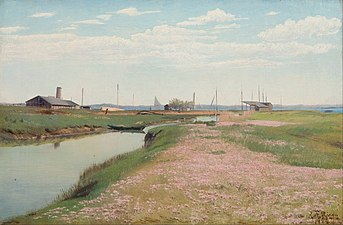 L.A. Ring, De rivier en de haven bij Frederiksværk, 1900