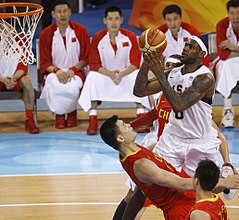 Image 3LeBron James (USA, in white) attempts a shot against China's Yao Ming at the 2008 Olympics