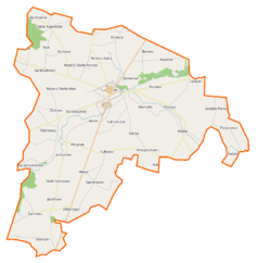 Mapa konturowa gminy Lubraniec, na dole po lewej znajduje się punkt z opisem „Sarnowo”