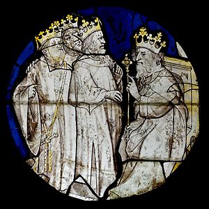 De hellige tre konger og Herodes. Fransk glasmaleri fra 1400-tallet.